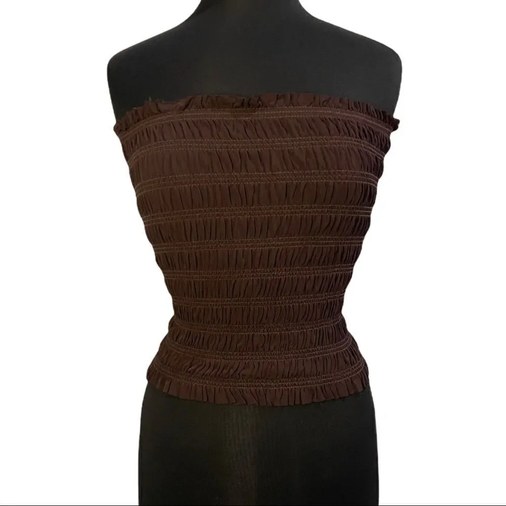 Diane Von Furstenberg Thais Brown Smocked Tube Top Sz 8 F/W 2018 - Picture 2 of 12